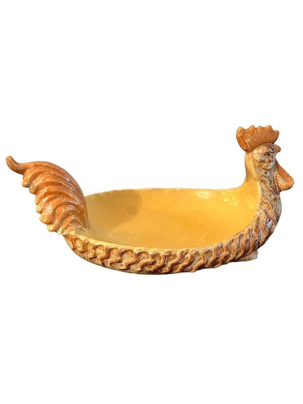 Vintage Ceramic Rooster Bowl Planter Country Kitchen Centerpiece 12" x 7" x 6" T